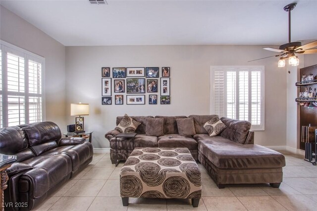 1552 Livingston Dr, Henderson, NV 89012 - living room featuring light tile patterned floors and ceiling fan