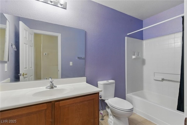 full bathroom featuring vanity, tile patterned flooring, shower / tub combination, and toilet