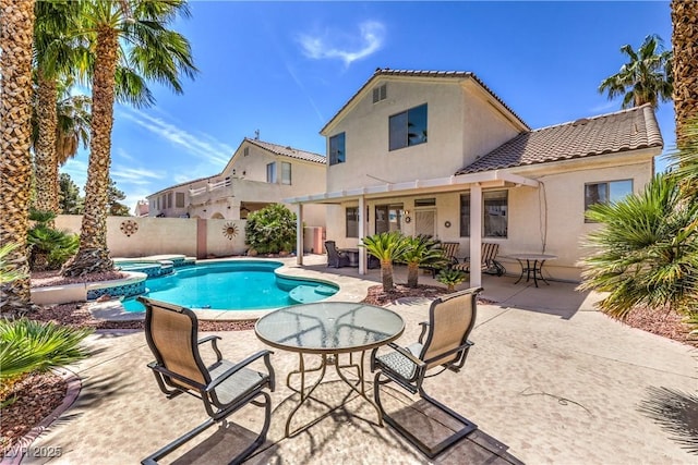 8942 Galena Crossing St, Las Vegas, NV 89123 - view of swimming pool with a fenced backyard, a patio, and a pool with connected hot tub