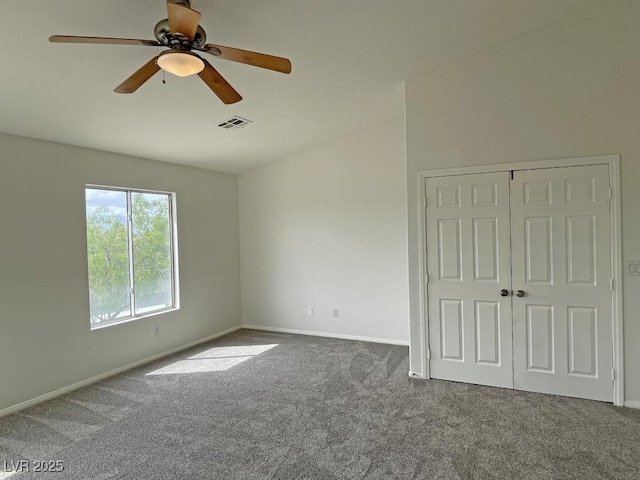 825 Happy Sparrow Ave, Henderson, NV 89052 - unfurnished bedroom featuring carpet, visible vents, a closet, baseboards, and ceiling fan
