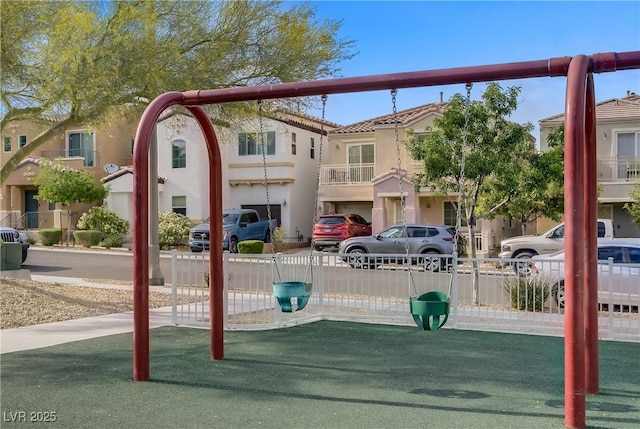 view of play area with fence