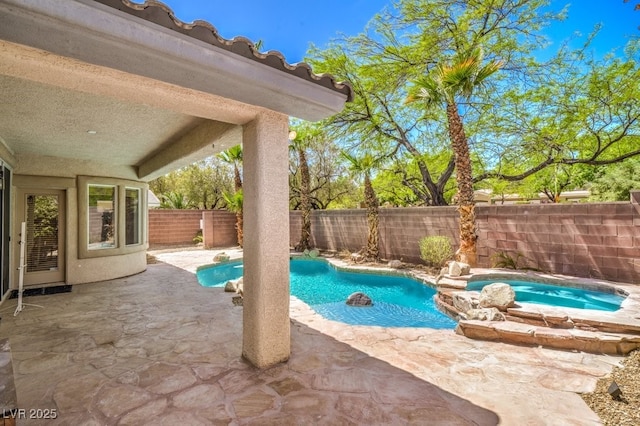 2647 Ivoryhill St, Las Vegas, NV 89135 - view of pool featuring a fenced backyard, a fenced in pool, an in ground hot tub, and a patio