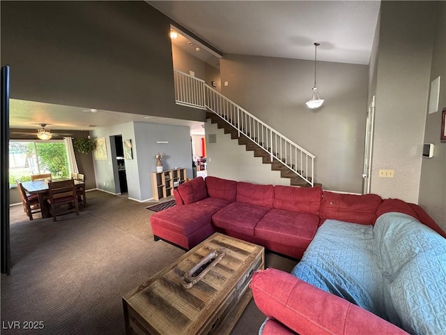 2807 Camelback Ln, Henderson, NV 89074 - carpeted living area with stairs and high vaulted ceiling