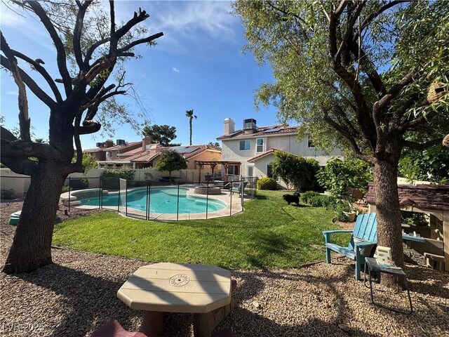 2807 Camelback Ln, Henderson, NV 89074 - view of swimming pool with a yard, a fenced in pool, a fenced backyard, and a patio