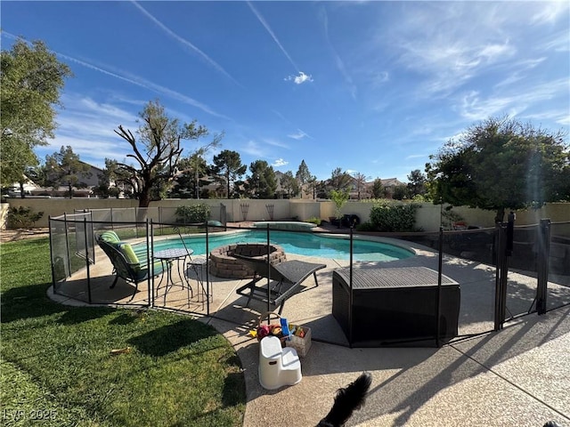 2807 Camelback Ln, Henderson, NV 89074 - view of swimming pool with a yard, a patio, a fenced in pool, and a fenced backyard