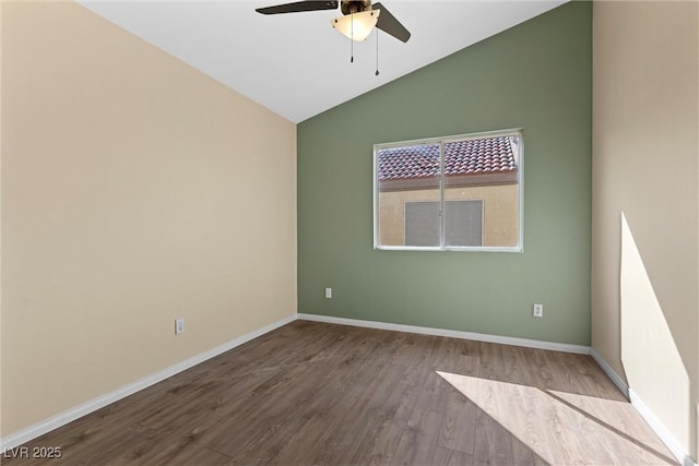 7957 Lovely Pine Pl, Las Vegas, NV 89143 - unfurnished room featuring lofted ceiling, a ceiling fan, and wood finished floors