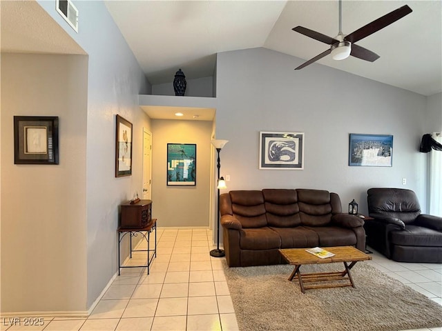 2022 Big Bend Way, Henderson, NV 89074 - living area with light tile patterned flooring, ceiling fan, and high vaulted ceiling