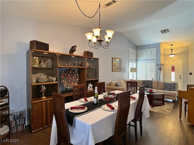2022 Big Bend Way, Henderson, NV 89074 - dining room with a chandelier, dark wood-style floors, and lofted ceiling
