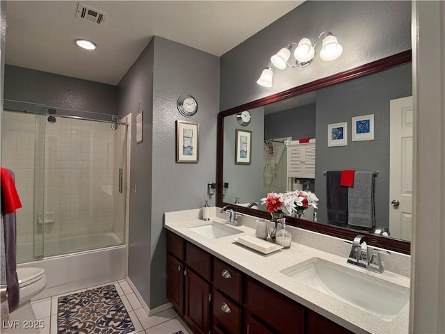 2022 Big Bend Way, Henderson, NV 89074 - bathroom with tile patterned flooring, double vanity, and enclosed tub / shower combo
