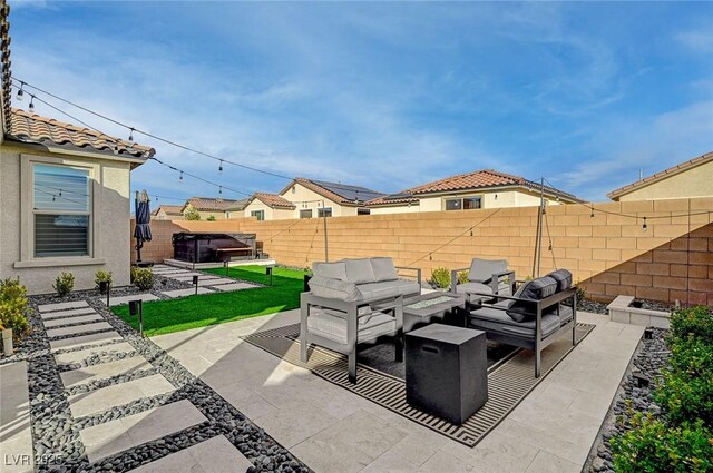 6544 Sandero Springs St, Las Vegas, NV 89166 - view of patio featuring an outdoor living space and a fenced backyard