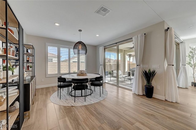 6544 Sandero Springs St, Las Vegas, NV 89166 - dining room featuring recessed lighting, visible vents, light wood finished floors, and baseboards