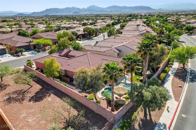 aerial view featuring a residential view and a mountain view