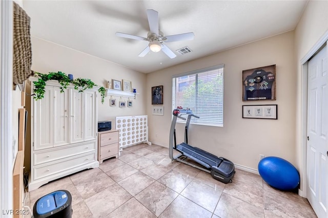 2733 Auchmull St, Henderson, NV 89044 - exercise room with a ceiling fan and light tile patterned flooring