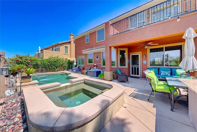2733 Auchmull St, Henderson, NV 89044 - view of pool featuring a patio, ceiling fan, and a pool with connected hot tub