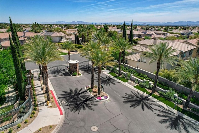 bird's eye view featuring a mountain view and a residential view