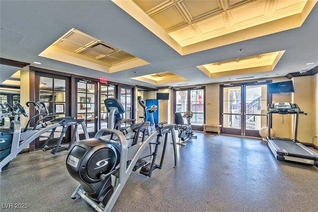 2405 W Serene Ave Unit 703, Las Vegas, NV 89123 - workout area featuring french doors and a raised ceiling