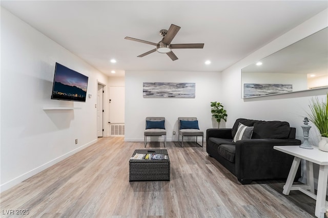 3120 S Eastern Ave Unit 5, Las Vegas, NV 89169 - living room featuring recessed lighting, baseboards, ceiling fan, and wood finished floors