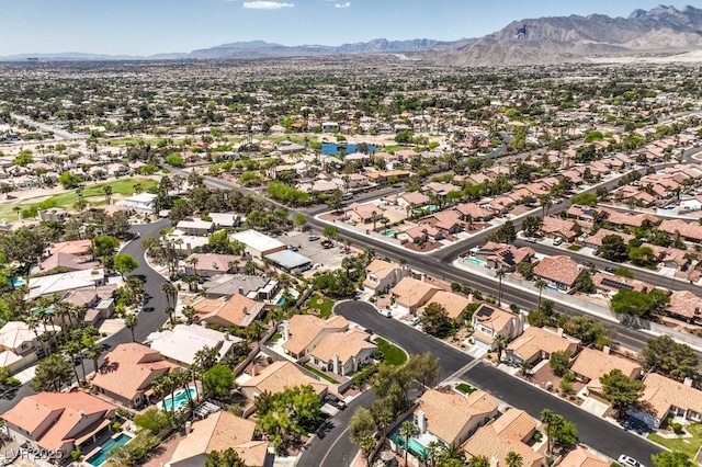 aerial view featuring a residential view and a mountain view