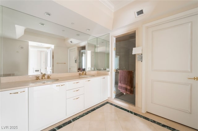 2877 Paradise Rd Unit 1806, Las Vegas, NV 89109 - full bathroom with double vanity, crown molding, and tile patterned flooring