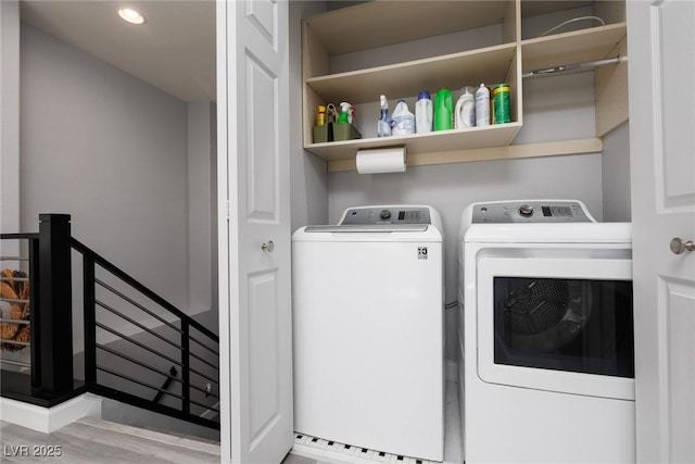 689 Principle Point Ave, Henderson, NV 89012 - washroom featuring washer and clothes dryer, recessed lighting, and wood finished floors