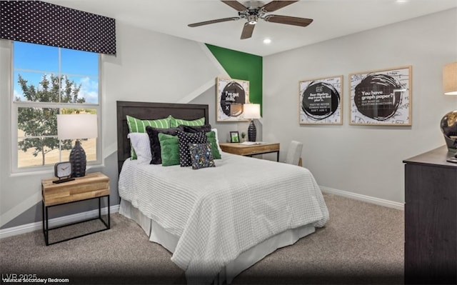 bedroom featuring baseboards, carpet floors, and multiple windows
