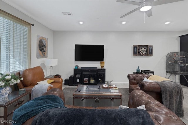 6247 Milford Sound St, Las Vegas, NV 89148 - living room featuring ceiling fan, recessed lighting, and baseboards