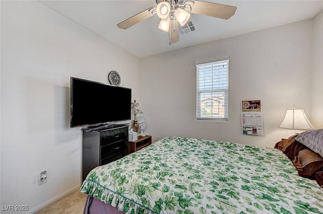 8783 Halcon Ave, Las Vegas, NV 89148 - bedroom with ceiling fan, light carpet, visible vents, and baseboards