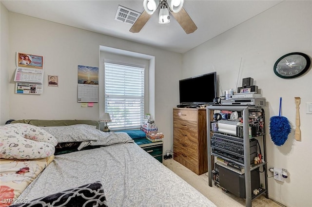 8783 Halcon Ave, Las Vegas, NV 89148 - bedroom featuring ceiling fan, visible vents, and light colored carpet