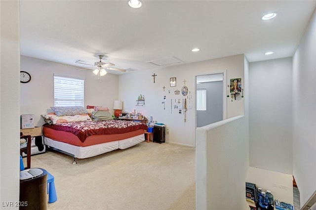 8783 Halcon Ave, Las Vegas, NV 89148 - carpeted bedroom with attic access, ceiling fan, and recessed lighting