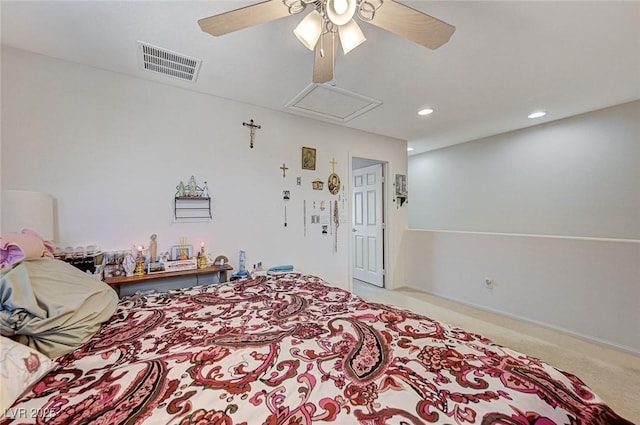 8783 Halcon Ave, Las Vegas, NV 89148 - carpeted bedroom featuring recessed lighting, visible vents, and a ceiling fan