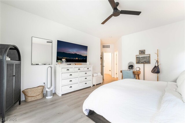 7307 Grace Estate Ave, Las Vegas, NV 89113 - bedroom with light wood-style floors, visible vents, and a ceiling fan