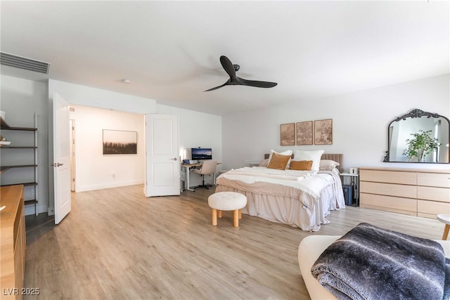7307 Grace Estate Ave, Las Vegas, NV 89113 - bedroom featuring a ceiling fan, visible vents, and light wood-type flooring