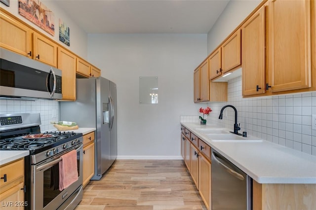 2305 W Horizon Ridge Pkwy Unit 3713, Henderson, NV 89052 - kitchen with tasteful backsplash, a sink, light wood-style flooring, light countertops, and appliances with stainless steel finishes