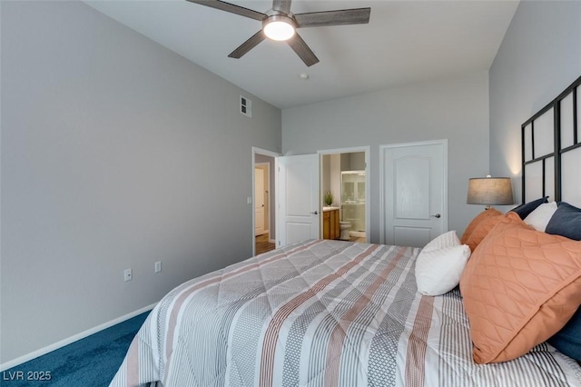 2305 W Horizon Ridge Pkwy Unit 3713, Henderson, NV 89052 - bedroom with carpet flooring, baseboards, visible vents, ceiling fan, and connected bathroom