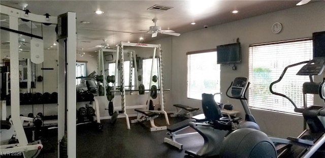 2305 W Horizon Ridge Pkwy Unit 3713, Henderson, NV 89052 - gym with visible vents, a ceiling fan, recessed lighting, and baseboards