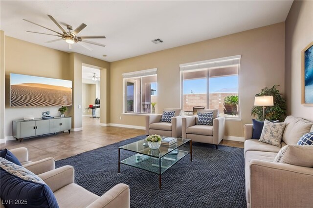 3904 Redbreast Ln, North Las Vegas, NV 89084 - living area featuring ceiling fan, baseboards, tile patterned flooring, and visible vents