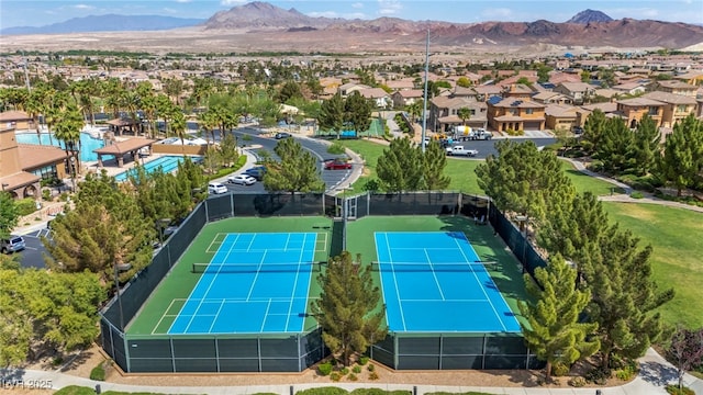 aerial view with a mountain view and a residential view