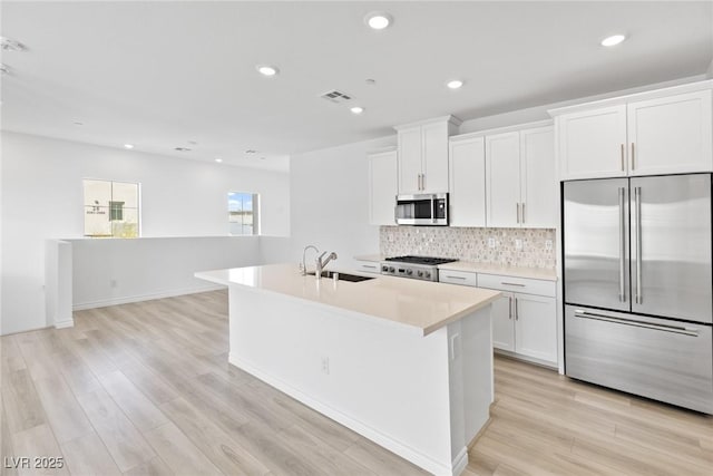 600 N Carriage Hill Dr Unit 2098, Las Vegas, NV 89138 - kitchen featuring white cabinets, a sink, tasteful backsplash, visible vents, and appliances with stainless steel finishes
