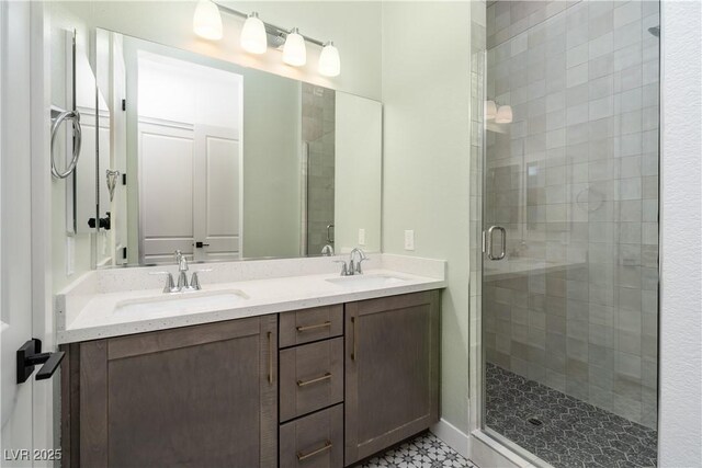 91 Alta Cascata Pl, Henderson, NV 89011 - bathroom featuring double vanity, a stall shower, and a sink