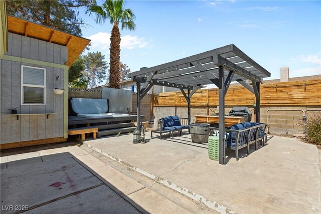 4298 Cartegena Way, Las Vegas, NV 89121 - view of patio / terrace with a pergola, a fenced backyard, and outdoor lounge area