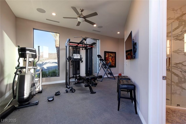661 Dragon Peak Dr, Henderson, NV 89012 - workout area featuring visible vents, baseboards, a ceiling fan, and recessed lighting
