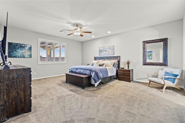 5852 Ireland Ridge Ct, Las Vegas, NV 89149 - carpeted bedroom featuring baseboards, recessed lighting, and ceiling fan