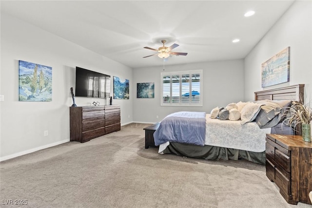 5852 Ireland Ridge Ct, Las Vegas, NV 89149 - bedroom featuring carpet floors, baseboards, ceiling fan, and recessed lighting
