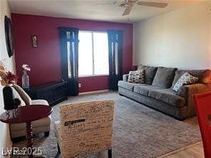 living room with ceiling fan