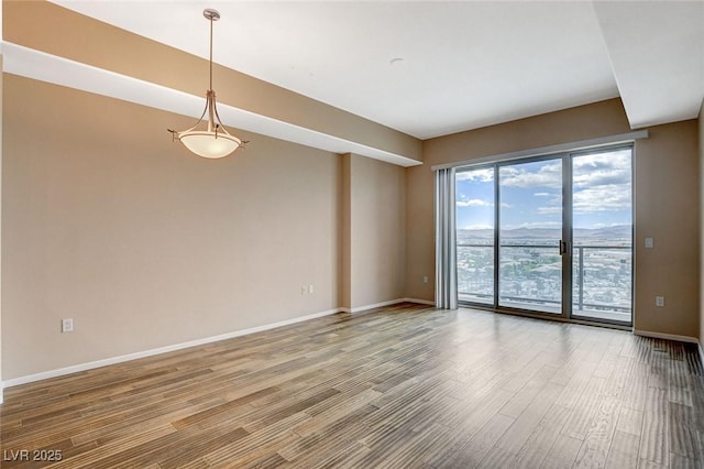 spare room featuring baseboards and wood finished floors
