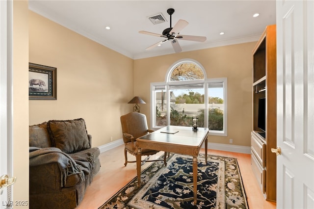1234 Campbell Dr, Las Vegas, NV 89102 - office area with recessed lighting, light wood-style flooring, visible vents, and ceiling fan