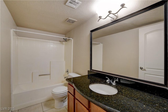 bathroom featuring toilet, tile patterned flooring, visible vents, and vanity