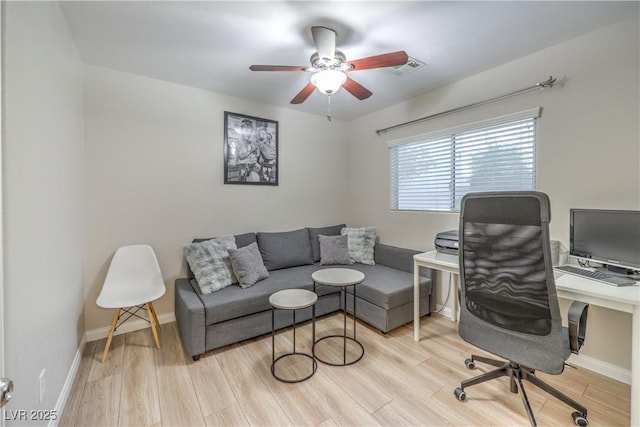 6546 American Flower St, Las Vegas, NV 89148 - office featuring a ceiling fan, wood finished floors, and baseboards