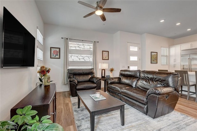 897 Woodburn Ln, Las Vegas, NV 89138 - living area with ceiling fan, light wood finished floors, and recessed lighting