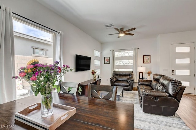 897 Woodburn Ln, Las Vegas, NV 89138 - living room with wood finished floors and a ceiling fan